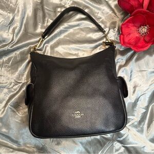 🌹COACH • Large Coach Black Pennie Pebbled Leather Shoulder Hobo Bag
